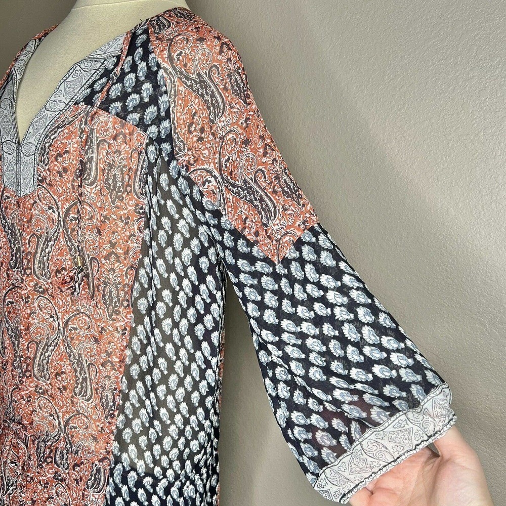 Ulla Johnson SALINAS Red & Blue Paisley 100% Silk 3/4 Sleeve Mini Dress Sz 0 - Picture 5 of 15